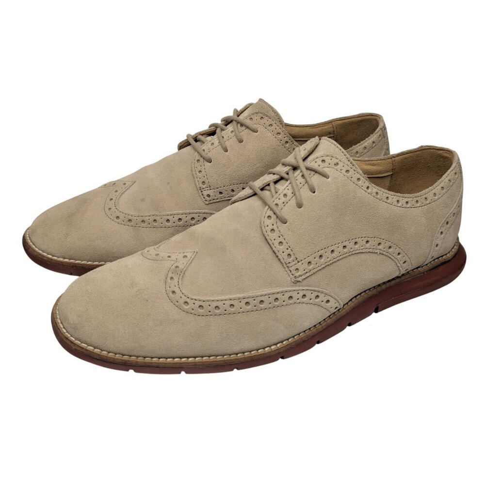 Cole Haan Grand OS Suede Derby Shoes Mens Beige Wing Tip Lace Up Size 10 M - Picture 8 of 12